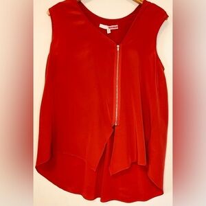 Tracy Reese New York Burnt Orange Silk Zip Front Sleeveless Blouse SZ S!